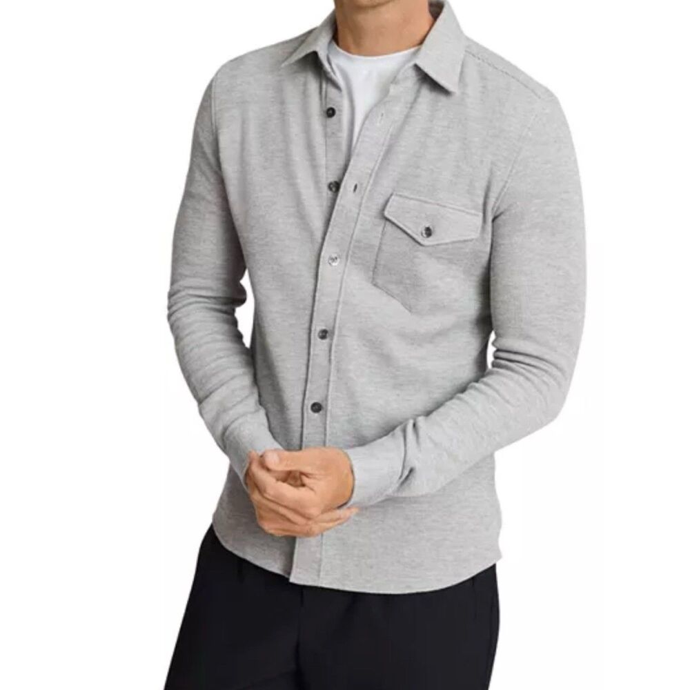 Reiss Shirt Men's Size Medium The Scott Textured Jersey Overshirt Grey Melange